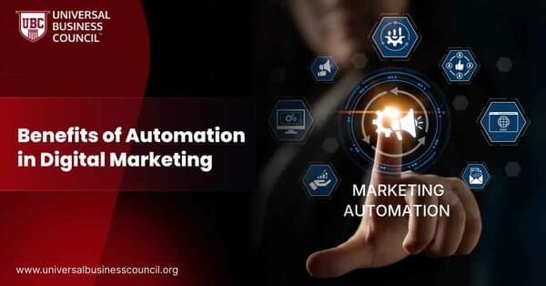 Hand touching virtual icons representing marketing automation technology.