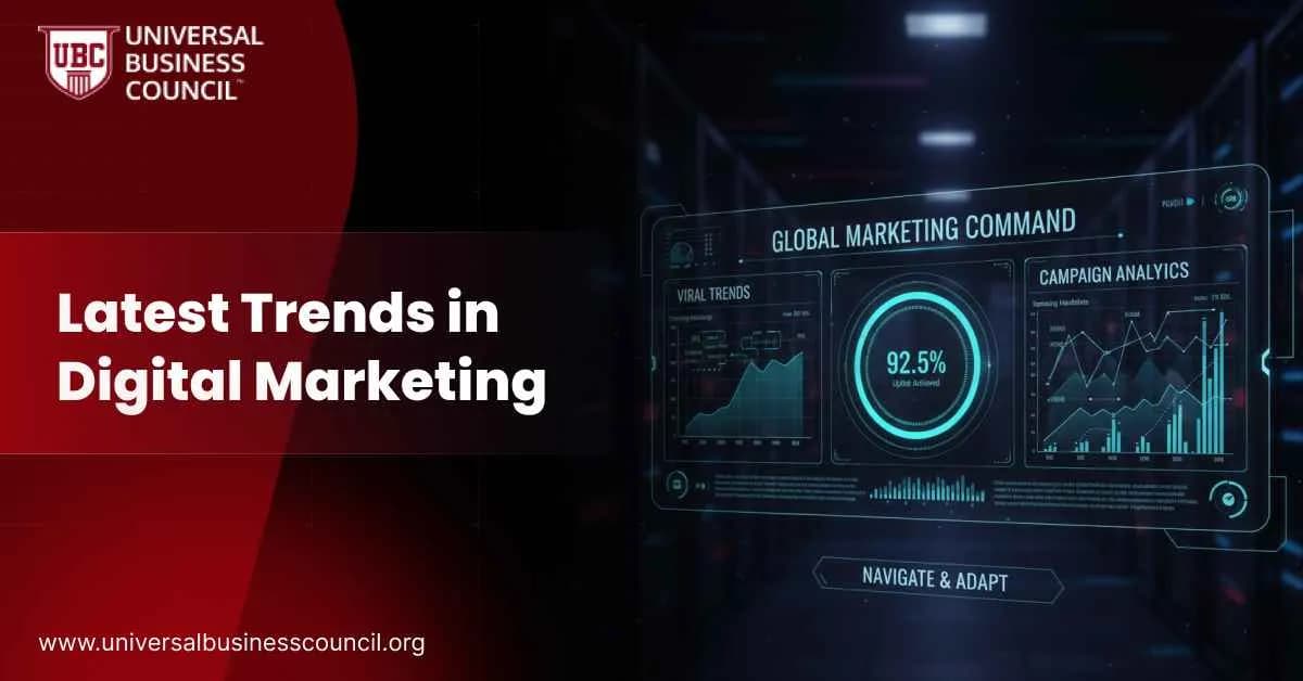 Digital dashboard displaying global marketing analytics and viral trends.