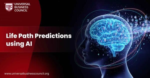 A glowing digital human head with a luminous brain filled with numbers and energy waves, symbolizing AI-based life path prediction and numerology analysis.