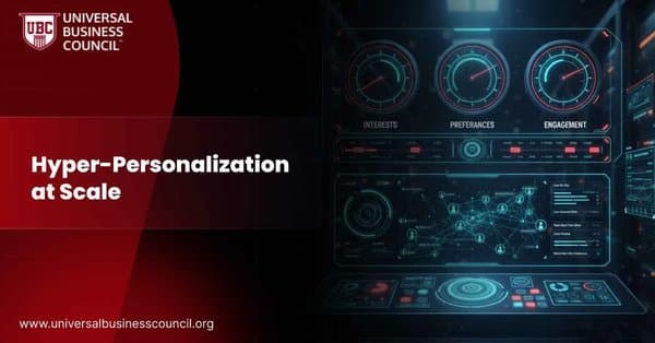 A digital dashboard with glowing dials for interests, preferences, and engagement, representing advanced customer personalization through AI.