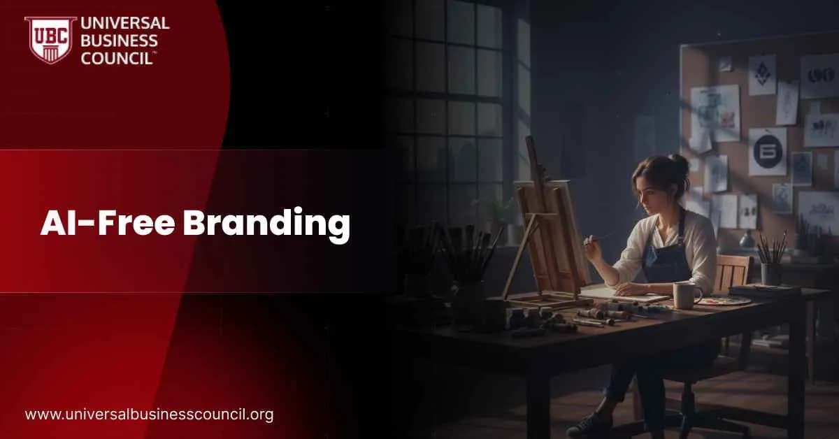 A creative designer painting in a studio surrounded by sketches and art tools, symbolizing authentic human branding without AI.