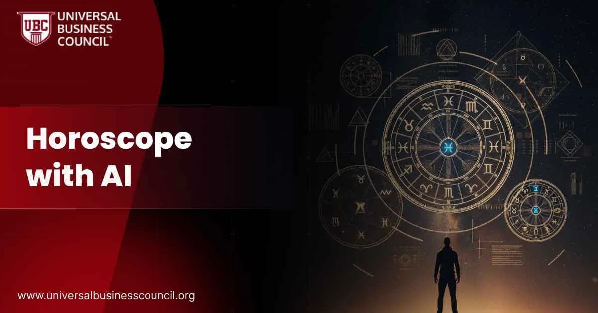 A person stands before a glowing zodiac chart projected in the night sky, representing AI-powered horoscope generation and astrological insights.