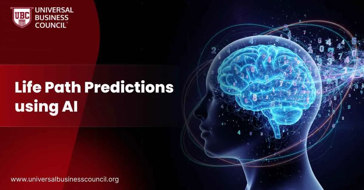 A glowing digital human head with a luminous brain filled with numbers and energy waves, symbolizing AI-based life path prediction and numerology analysis.