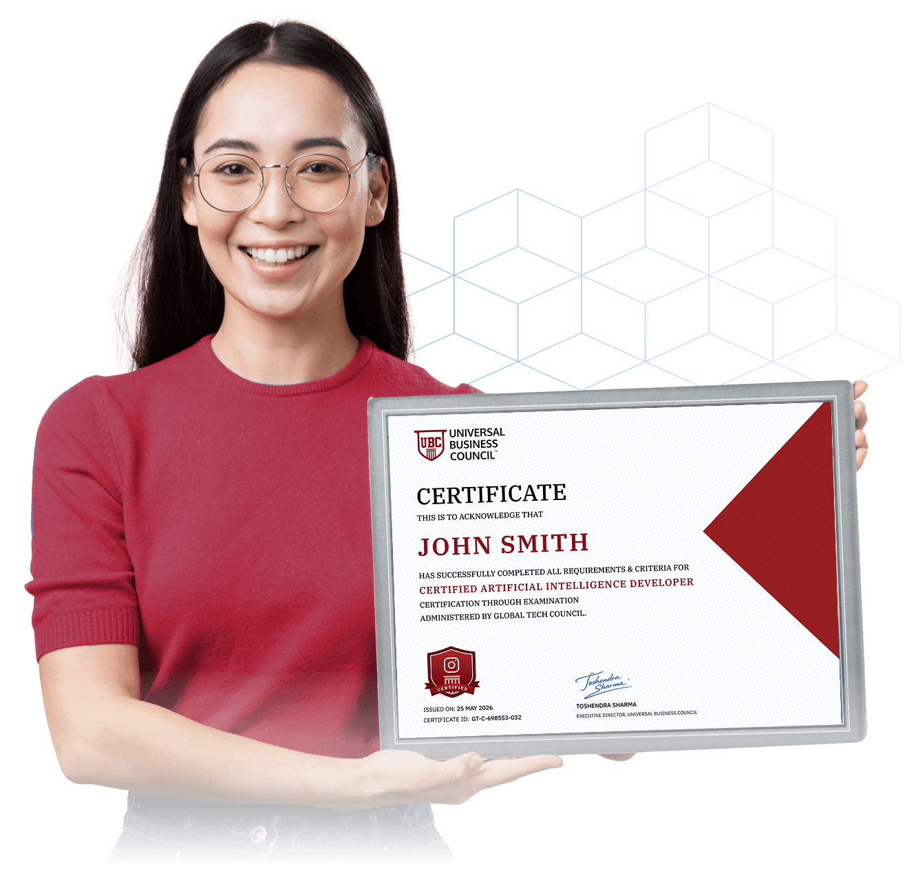 Certified professional holding a Universal Business Council certificate