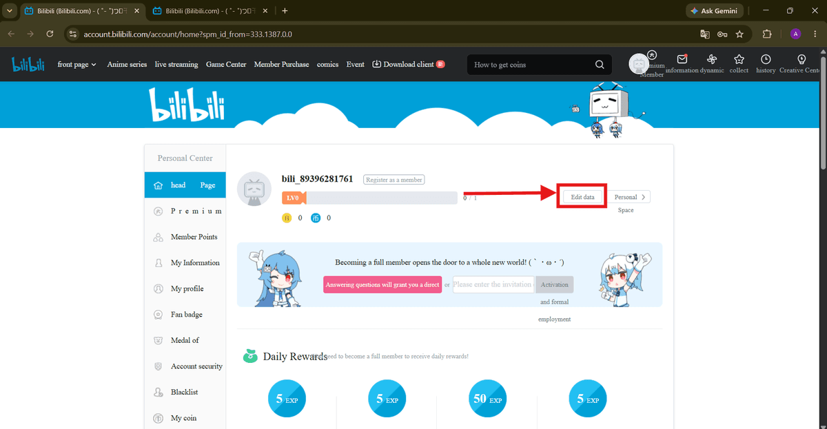 "Edit data"